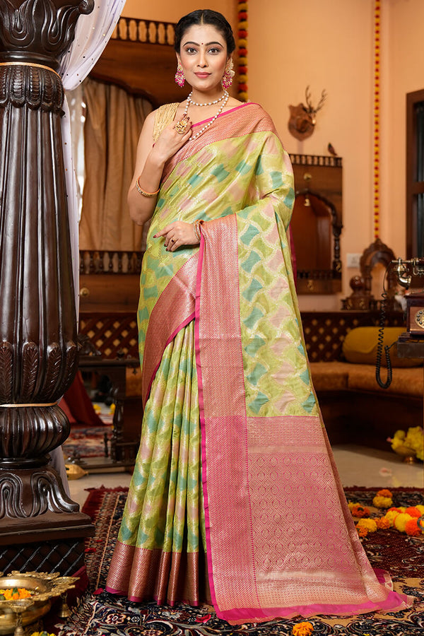 Blissful Green Organza Silk Saree With Redolent Blouse Piece Bvipul