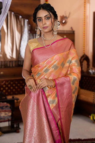 Flamboyant Orange Organza Silk Saree With Magnetic Blouse Piece Bvipul