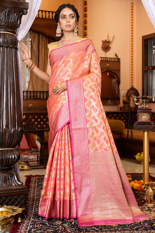 Preferable Pink Organza Silk Saree With Fantabulous Blouse Piece Bvipul