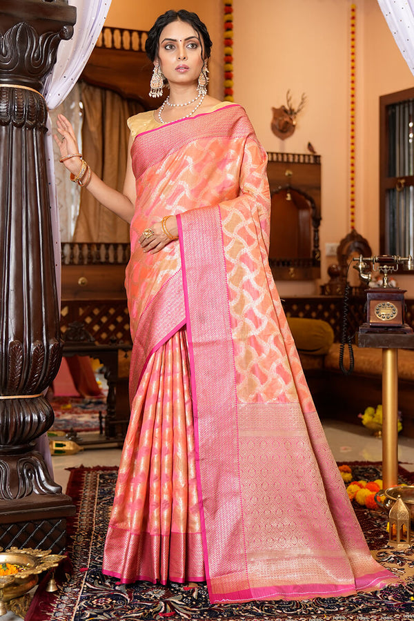 Preferable Pink Organza Silk Saree With Fantabulous Blouse Piece Bvipul