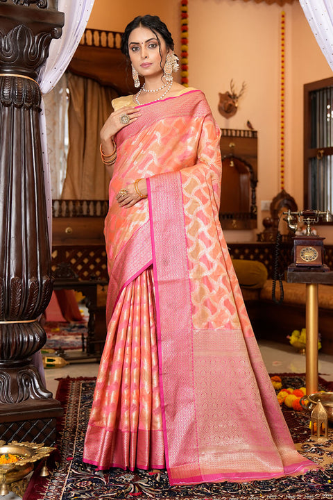 Preferable Pink Organza Silk Saree With Fantabulous Blouse Piece Bvipul Main image