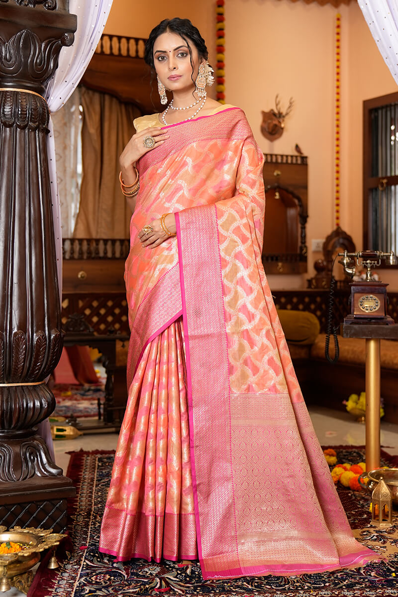 Preferable Pink Organza Silk Saree With Fantabulous Blouse Piece Bvipul Main image
