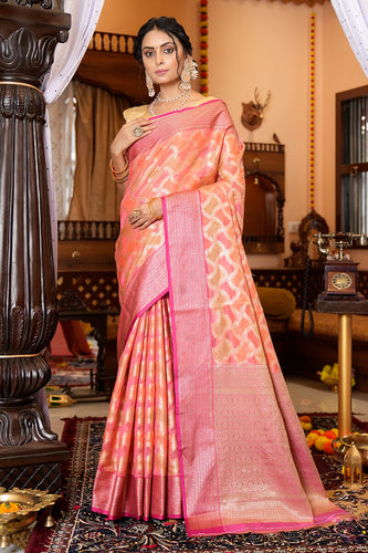 Preferable Pink Organza Silk Saree With Fantabulous Blouse Piece Bvipul