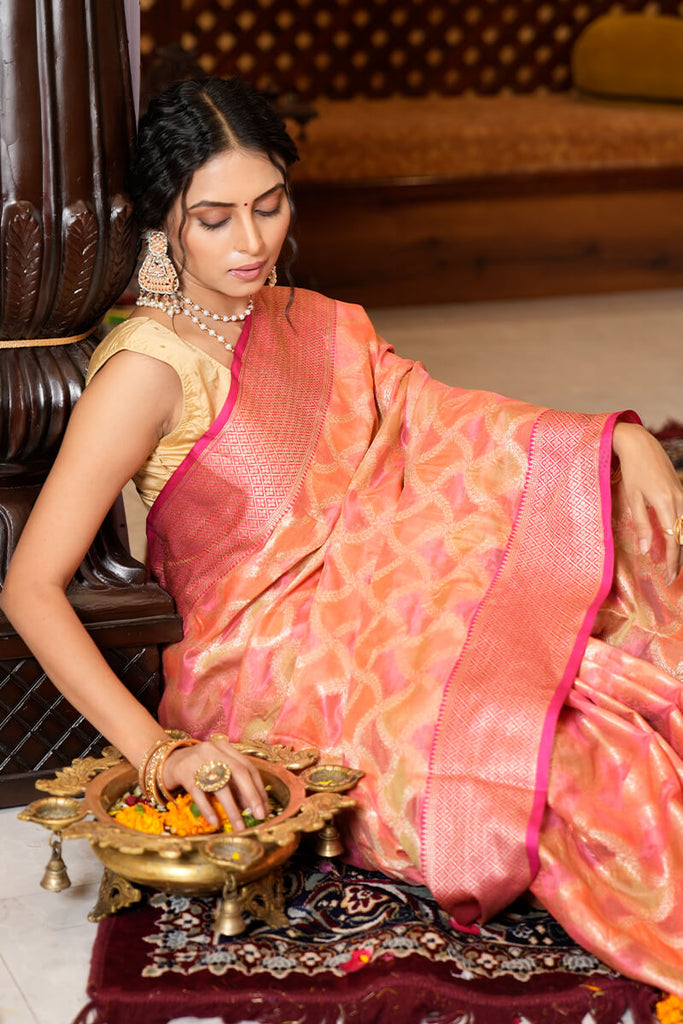 Preferable Pink Organza Silk Saree With Fantabulous Blouse Piece Bvipul