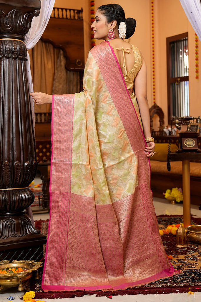 Prettiest Pista Organza Silk Saree With Twirling Blouse Piece Bvipul