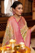 Load image into Gallery viewer, Prettiest Pista Organza Silk Saree With Twirling Blouse Piece Bvipul