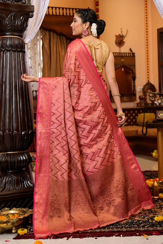 Beauteous Pink Soft Banarasi Silk Saree With Divine Blouse Piece Bvipul