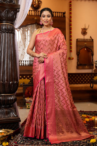 Beauteous Pink Soft Banarasi Silk Saree With Divine Blouse Piece Bvipul