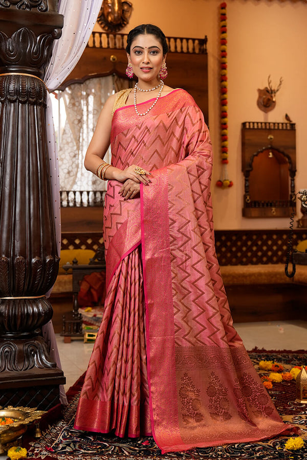 Beauteous Pink Soft Banarasi Silk Saree With Divine Blouse Piece Bvipul