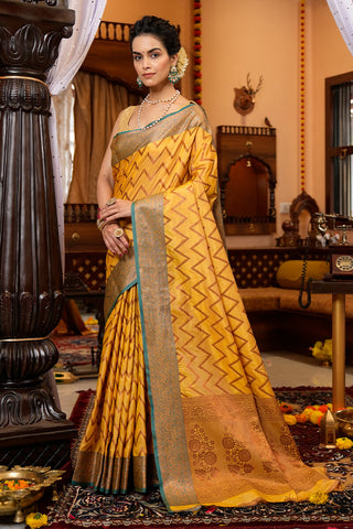 Bucolic Yellow Soft Banarasi Silk Saree With Lissome Fairytale Piece Bvipul
