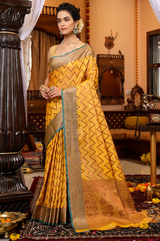 Bucolic Yellow Soft Banarasi Silk Saree With Lissome Fairytale Piece Bvipul