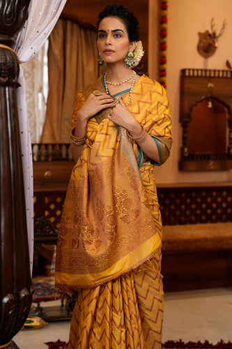 Bucolic Yellow Soft Banarasi Silk Saree With Lissome Fairytale Piece Bvipul