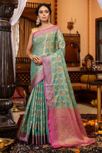 Load image into Gallery viewer, Cynosure Firozi Organza Silk Saree With Demesne Blouse Piece Bvipul