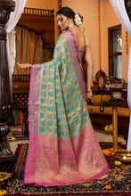 Load image into Gallery viewer, Cynosure Firozi Organza Silk Saree With Demesne Blouse Piece Bvipul