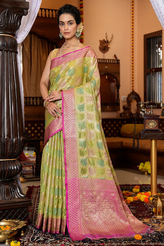 Opulent Mehndi Organza Silk Saree With Adoring Blouse Piece Bvipul