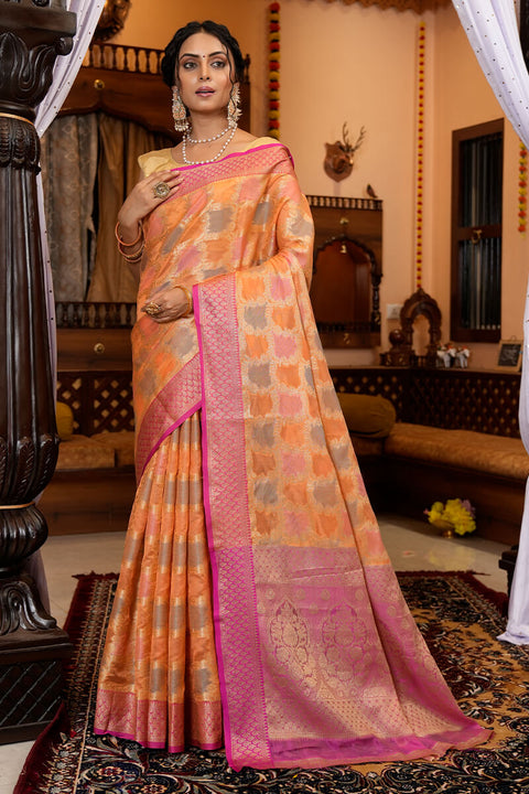 Radiant Orange Organza Silk Saree With Groovy Blouse Piece Bvipul Main image