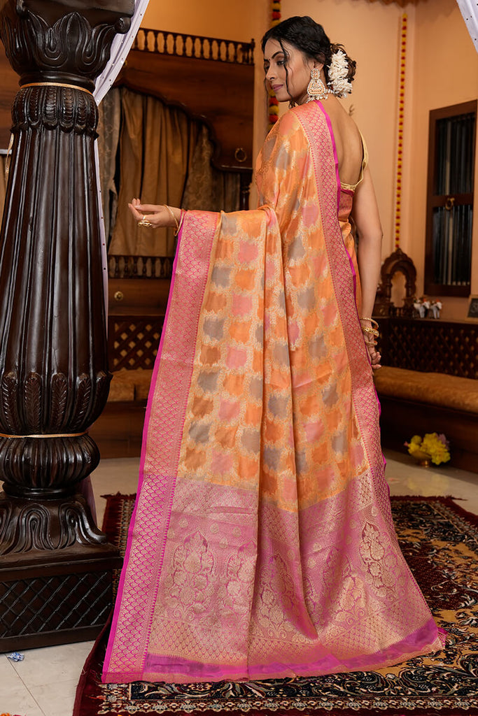 Radiant Orange Organza Silk Saree With Groovy Blouse Piece Bvipul