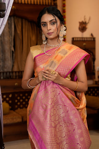 Radiant Orange Organza Silk Saree With Groovy Blouse Piece Bvipul
