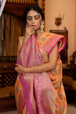 Radiant Orange Organza Silk Saree With Groovy Blouse Piece Bvipul