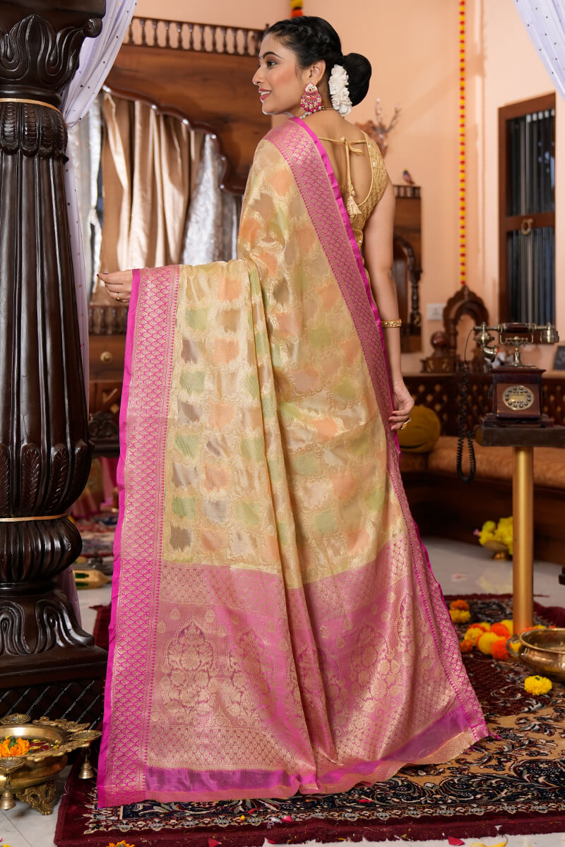 Mesmeric Pista Organza Silk Saree With Flamboyant Blouse Piece Bvipul