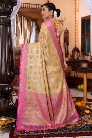 Mesmeric Pista Organza Silk Saree With Flamboyant Blouse Piece Bvipul