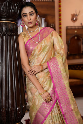 Mesmeric Pista Organza Silk Saree With Flamboyant Blouse Piece Bvipul