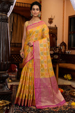 Load image into Gallery viewer, Pleasant Yellow Organza Silk Saree With Flameboyant Blouse Piece Bvipul