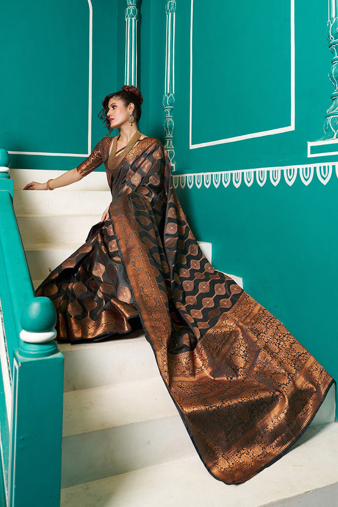 extravagant Black Soft Banarasi Silk Saree With Murmurous Blouse Piece Bvipul