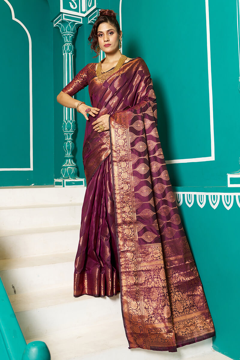 Inspiring Purple Soft Banarasi Silk Saree With Fairytale Blouse Piece Bvipul Main image