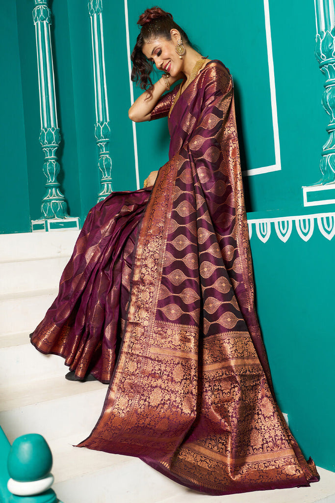 Inspiring Purple Soft Banarasi Silk Saree With Fairytale Blouse Piece Bvipul