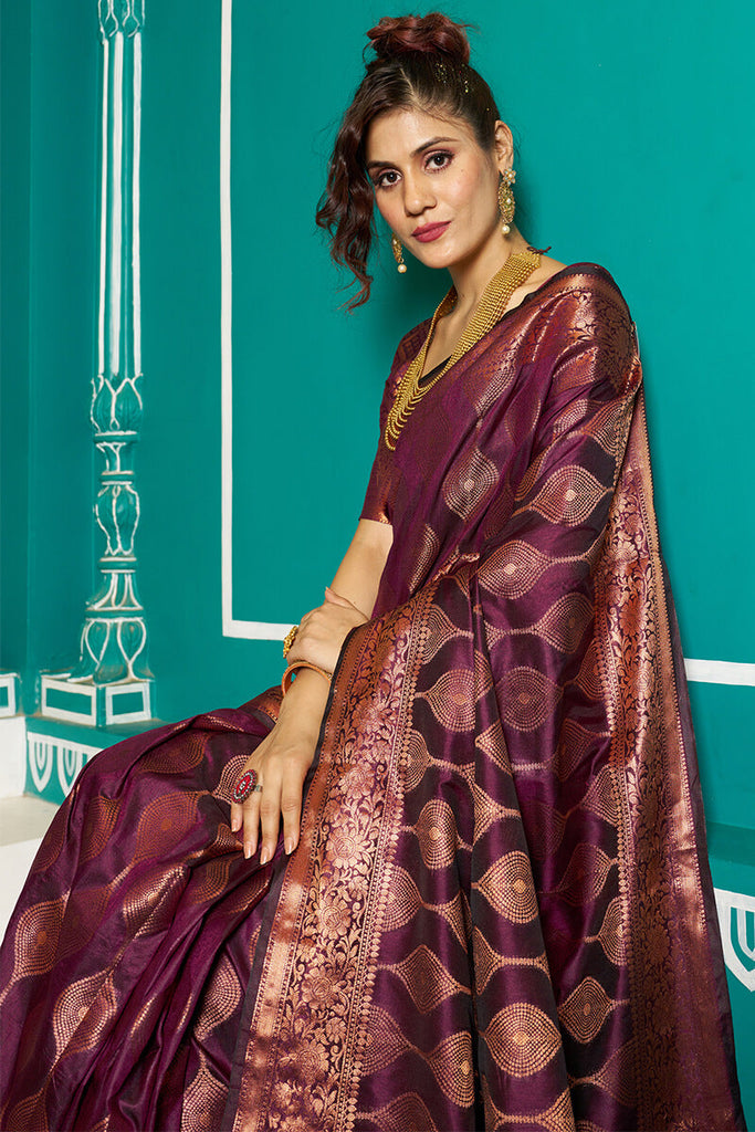 Inspiring Purple Soft Banarasi Silk Saree With Fairytale Blouse Piece Bvipul