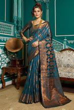 Load image into Gallery viewer, Desirable Rama Soft Banarasi Silk Saree With Most Stunning Blouse Piece Bvipul