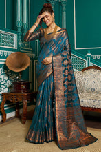 Load image into Gallery viewer, Desirable Rama Soft Banarasi Silk Saree With Most Stunning Blouse Piece Bvipul