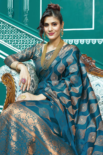 Desirable Rama Soft Banarasi Silk Saree With Most Stunning Blouse Piece Bvipul