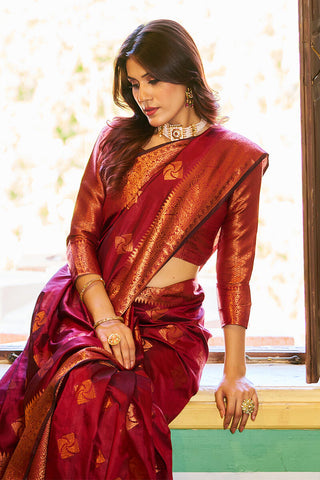 Comely Maroon Soft Banarasi Silk Saree With Excellent Blouse Piece Bvipul