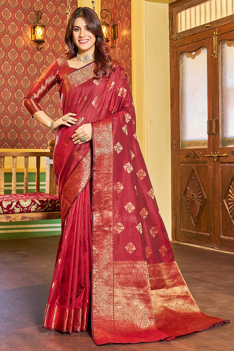Comely Maroon Soft Banarasi Silk Saree With Excellent Blouse Piece Bvipul Main image