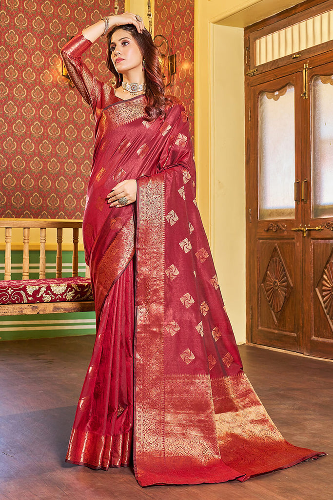 Comely Maroon Soft Banarasi Silk Saree With Excellent Blouse Piece Bvipul