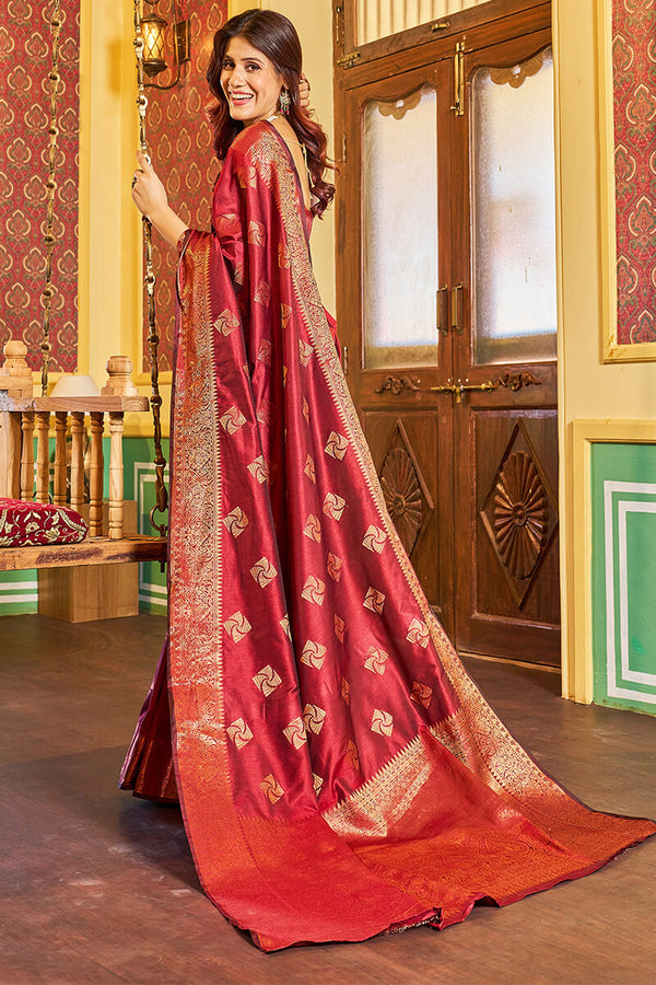 Comely Maroon Soft Banarasi Silk Saree With Excellent Blouse Piece Bvipul