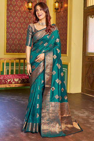 Dalliance Rama Soft Banarasi Silk Saree With Ebullience Blouse Piece Bvipul