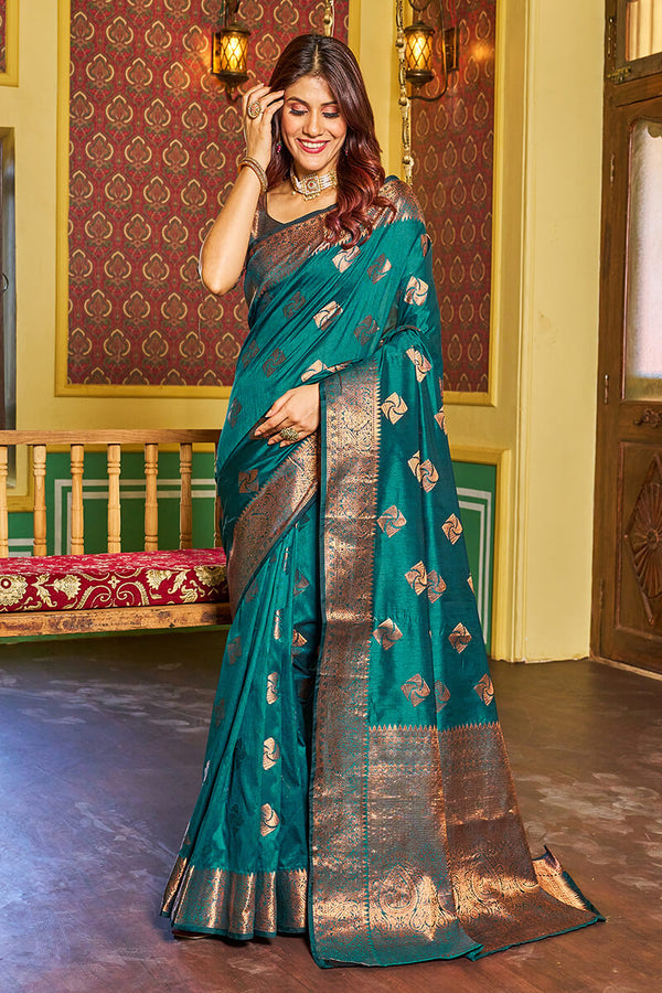 Dalliance Rama Soft Banarasi Silk Saree With Ebullience Blouse Piece Bvipul