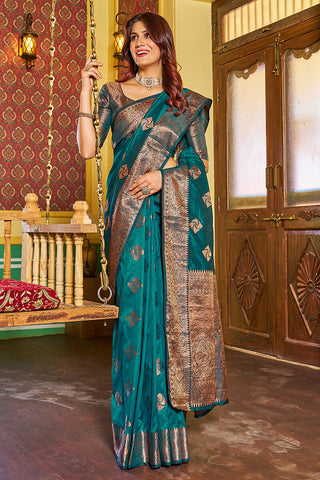 Dalliance Rama Soft Banarasi Silk Saree With Ebullience Blouse Piece Bvipul