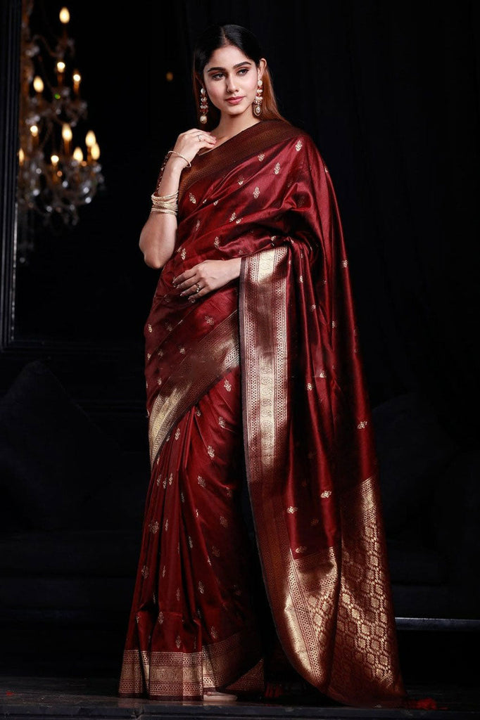 Lassitude Maroon Banarasi Silk Saree With Smashing Blouse Piece Bvipul