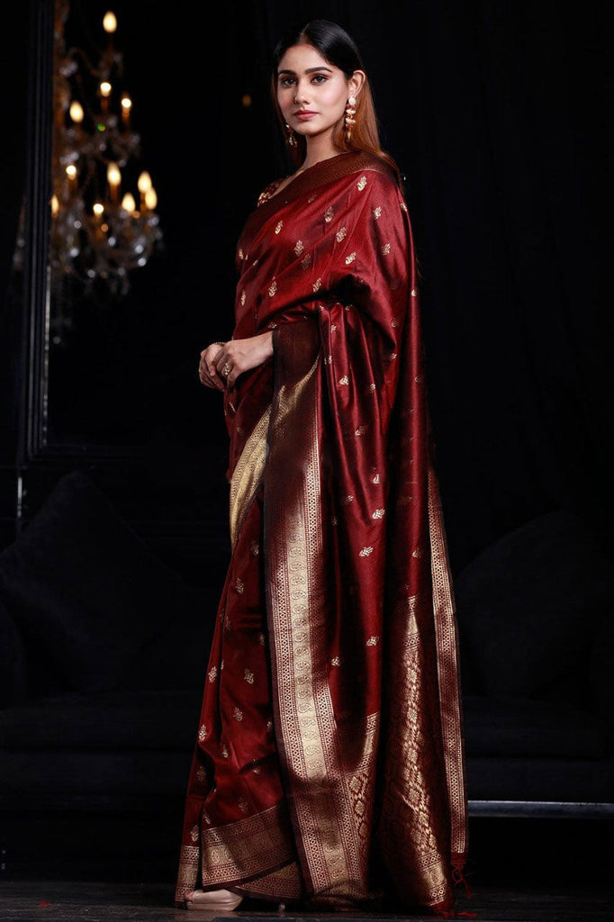 Maroon Colour Woven Silk Saree