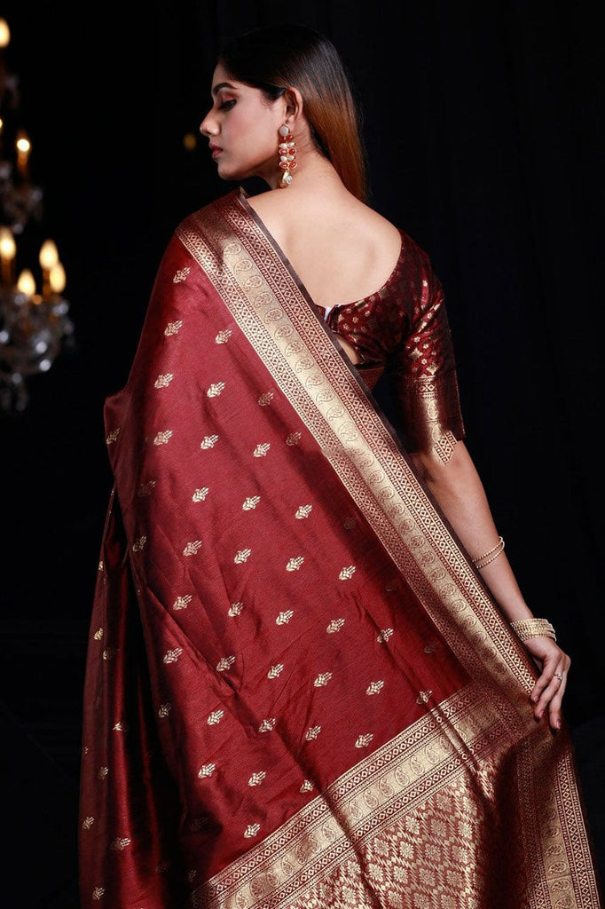 Maroon color designer golden zari border work art silk saree – Cygnus  Fashion