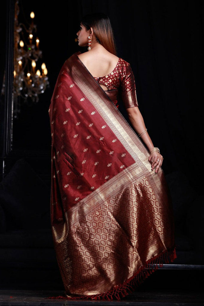 Lassitude Maroon Banarasi Silk Saree With Smashing Blouse Piece Bvipul