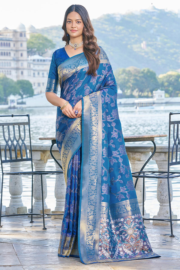 Beautiful Blue Kanjivaram Silk Saree With Entrancing Blouse Piece Bvipul