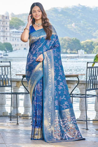 Beautiful Blue Kanjivaram Silk Saree With Entrancing Blouse Piece Bvipul
