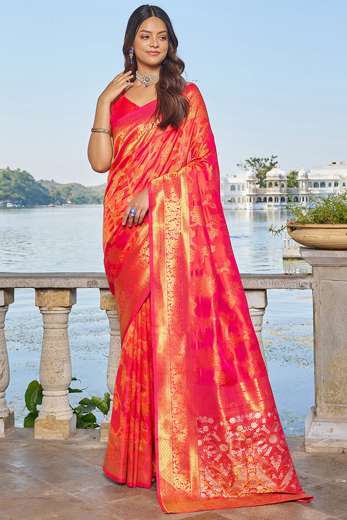 Surpassing Pink Kanjivaram Silk Saree With Embrocation Blouse Piece Bvipul