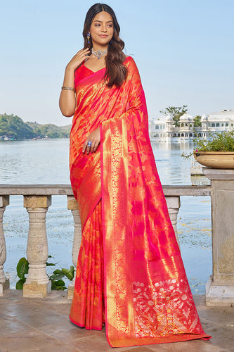Surpassing Pink Kanjivaram Silk Saree With Embrocation Blouse Piece Bvipul