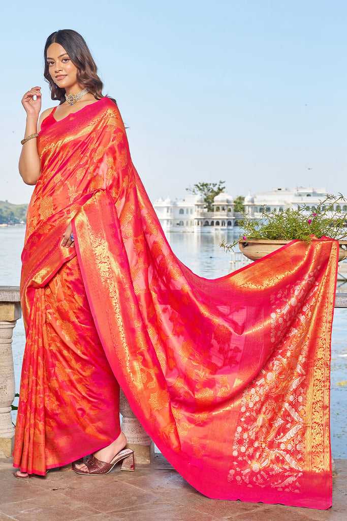 Surpassing Pink Kanjivaram Silk Saree With Embrocation Blouse Piece Bvipul